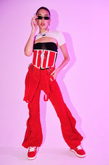 RUNAWAY PLEATED FLARE TROUSER PANT IN RED