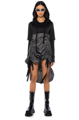 RUNNING AROUND CINCHED HOODIE DRESS IN BLACK