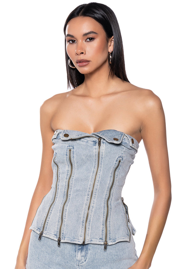 RYAN STRAPLESS DENIM TOP