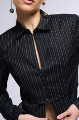 SABRINA PINSTRIPE BUTTON DOWN BLOUSE