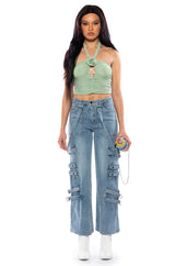 SADIE SAGE GREEN KEYHOLE HALTER TOP