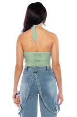 SADIE SAGE GREEN KEYHOLE HALTER TOP