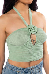 SADIE SAGE GREEN KEYHOLE HALTER TOP