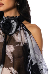SADIE SEE THROUGH MESH PRINT BLOUSE
