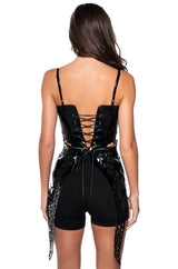 SAFE ON MY OWN VINYL CORSET TOP IN BLACK