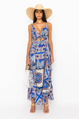 SAMMIE SCARF PRINT MAXI DRESS WITH CUT OUT