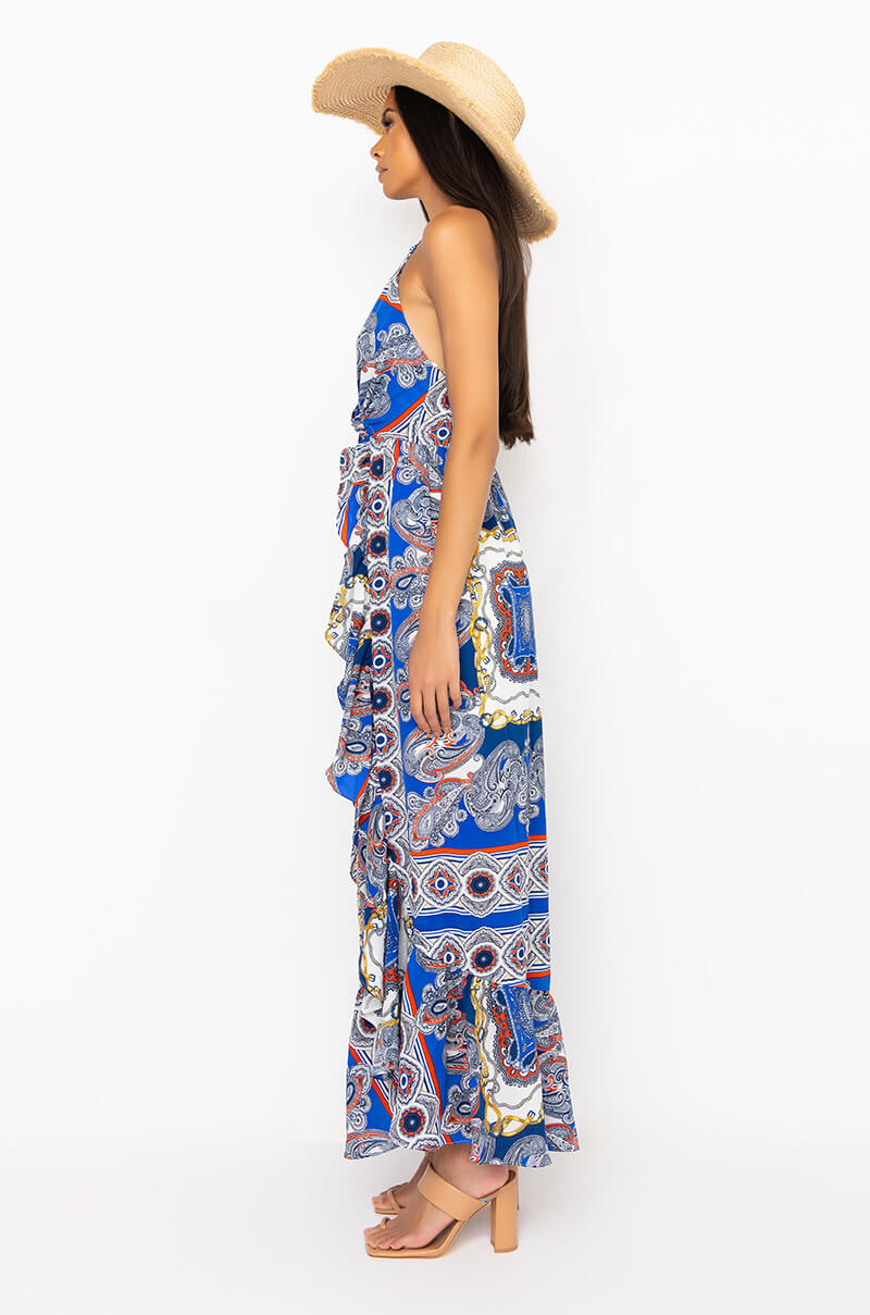 SAMMIE SCARF PRINT MAXI DRESS WITH CUT OUT