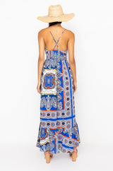 SAMMIE SCARF PRINT MAXI DRESS WITH CUT OUT