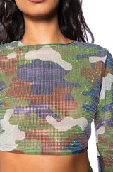SAVAGE RHINSTONE MESH LONG SLEEVE TOP