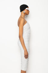 SAVE ME MIDI RUCHED HALTER TOP DRESS
