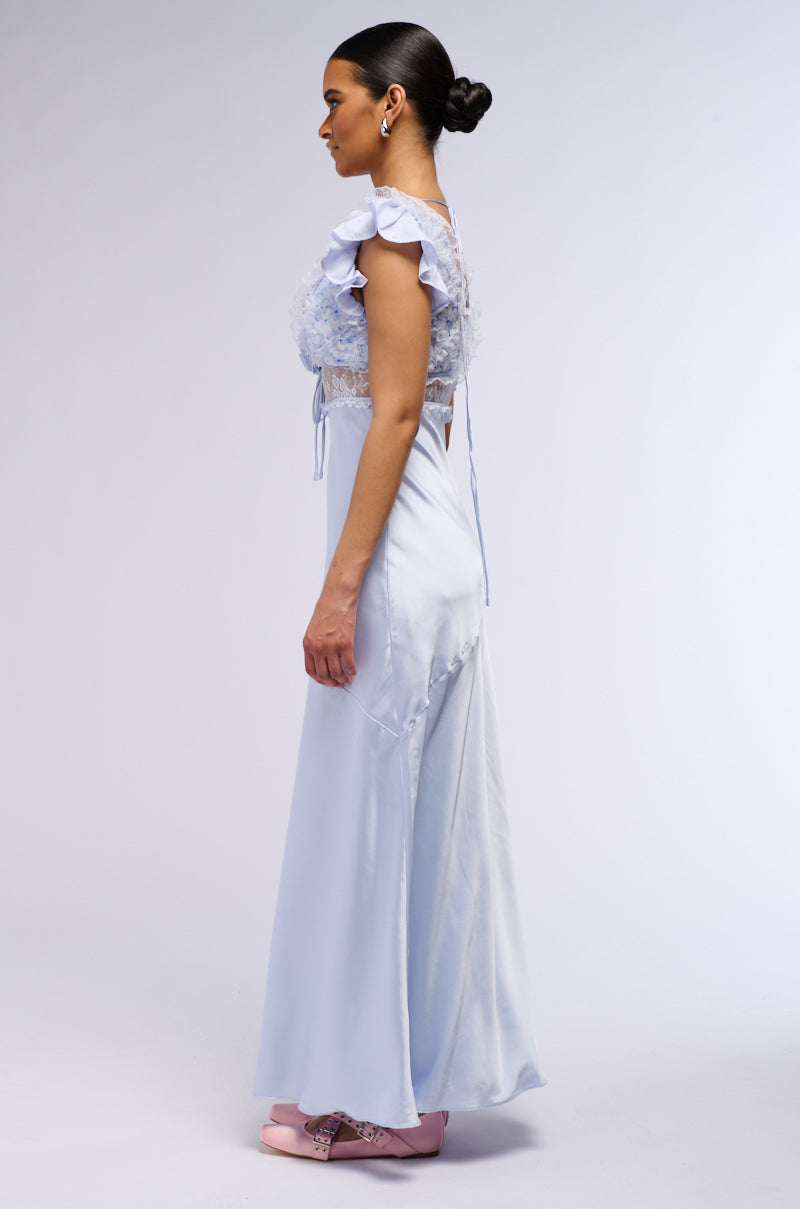 SAVING MYSELF FLOWER APPLIQUE SATIN LACE DRESS
