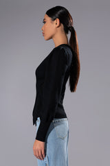 SAYLOR CROSS FRONT LONG SLEEVE SWEATER