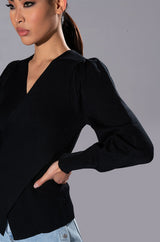 SAYLOR CROSS FRONT LONG SLEEVE SWEATER