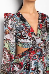 SCARF PRINT CUT OUT MAXI DRESS