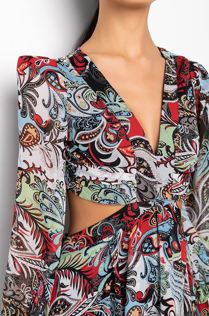 SCARF PRINT CUT OUT MAXI DRESS