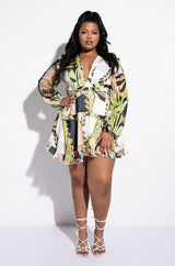 SCARF PRINT LACE BACK DRESS