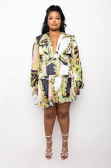 SCARF PRINT LACE BACK DRESS