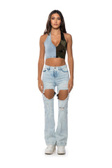SEEING DOUBLE DENIM HALTER TOP