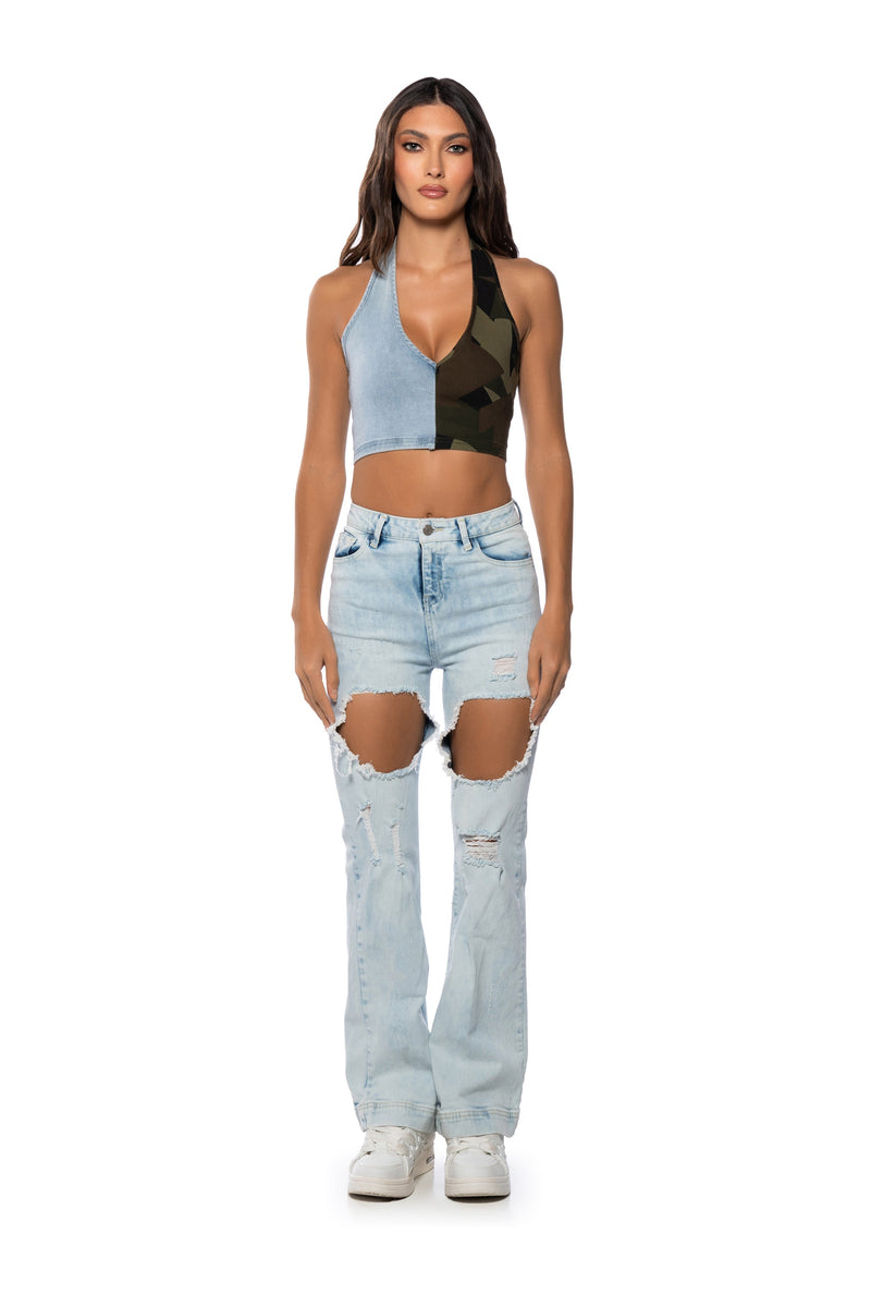 SEEING DOUBLE DENIM HALTER TOP