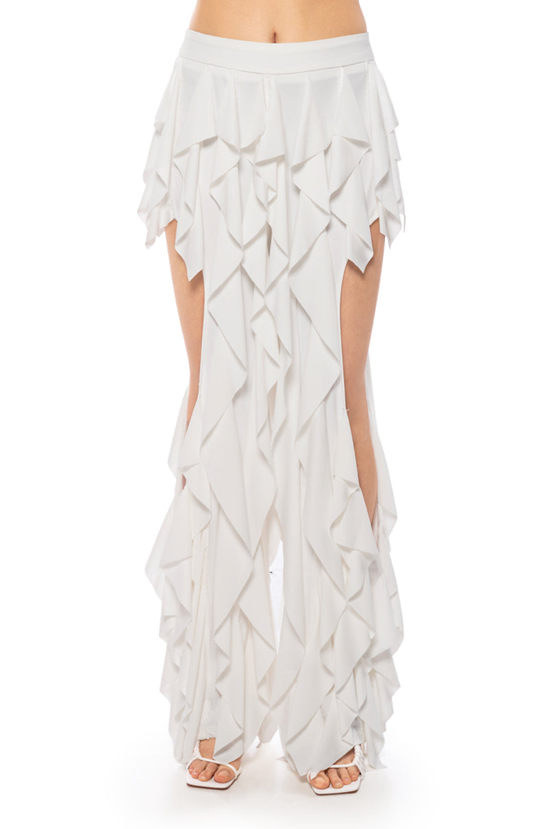 SERENITY RUFFLED PANT IN WHITE