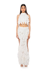 SERENITY RUFFLED PANT IN WHITE