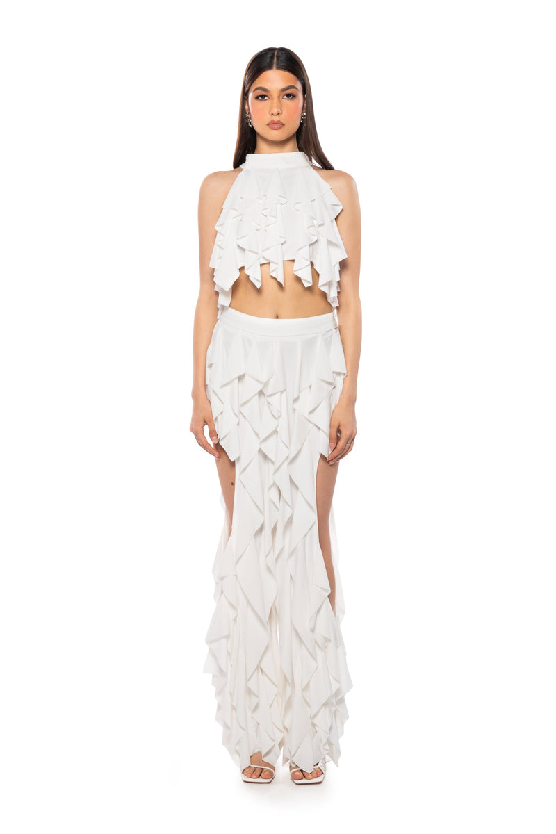 SERENITY RUFFLED PANT IN WHITE