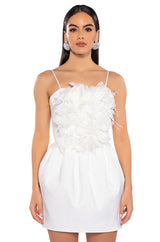 GAIA FLORAL FEATHER APPLIQUE SLEEVELESS MINI DRESS