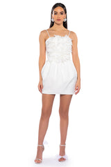 GAIA FLORAL FEATHER APPLIQUE SLEEVELESS MINI DRESS