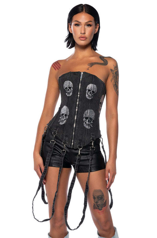 SERVING LOOKS DENIM EMBELLISHED CORSET