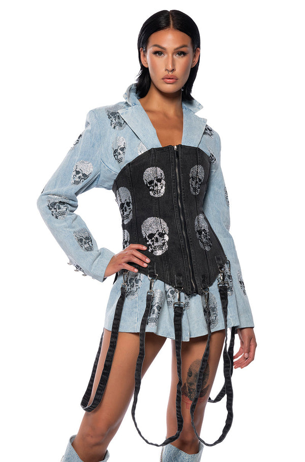 SERVING LOOKS DENIM EMBELLISHED CORSET