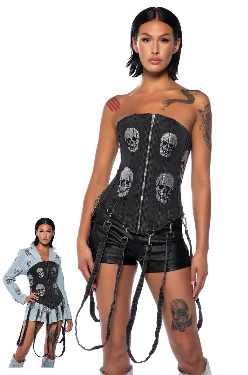 SERVING LOOKS DENIM EMBELLISHED CORSET