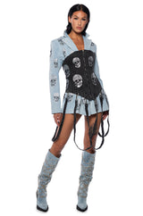SERVING LOOKS DENIM EMBELLISHED CORSET