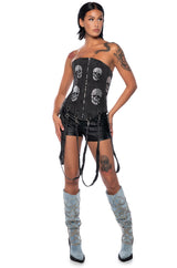 SERVING LOOKS DENIM EMBELLISHED CORSET