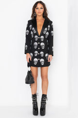SERVING LOOKS IN THIS FASHION BLAZER WITH RHINESTONE SKULLS