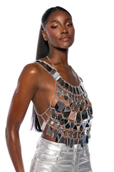 SHAE MIRRORED CROP TOP IN SILVER