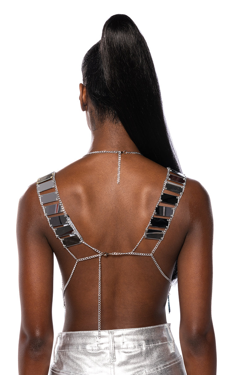 SHAE MIRRORED CROP TOP IN SILVER