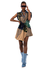 SHAE SLEEVELESS PATCHWORK MINI DRESS