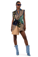 SHAE SLEEVELESS PATCHWORK MINI DRESS