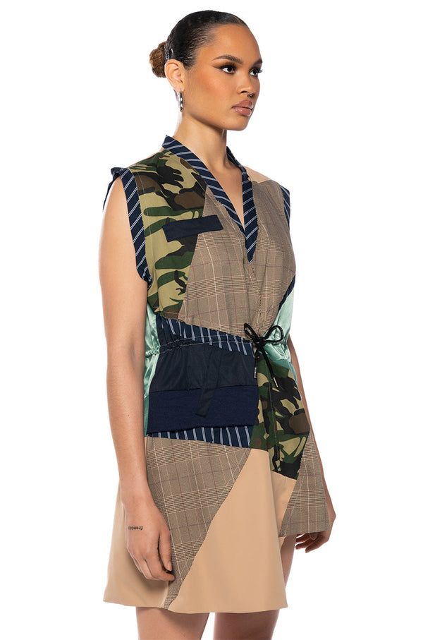 SHAE SLEEVELESS PATCHWORK MINI DRESS