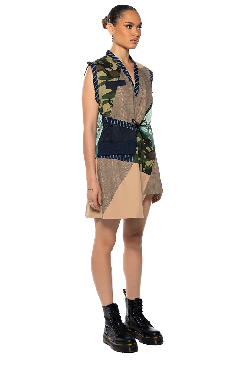 SHAE SLEEVELESS PATCHWORK MINI DRESS