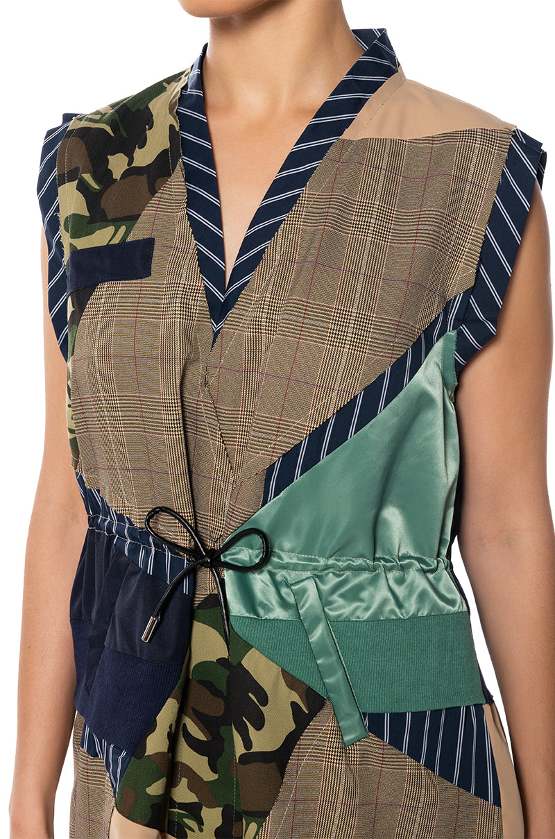 SHAE SLEEVELESS PATCHWORK MINI DRESS