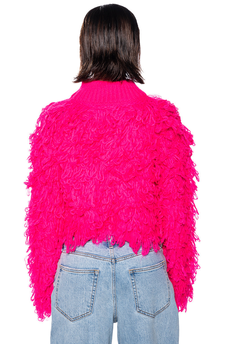 SHAGGY KNIT CROP TURTLENECK SWEATER