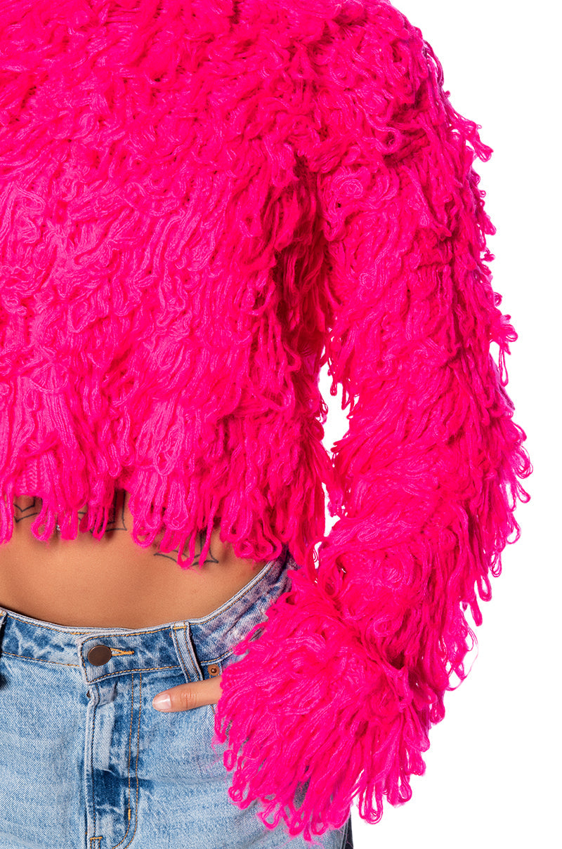 SHAGGY KNIT CROP TURTLENECK SWEATER