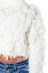 SHAGGY KNIT CROP TURTLENECK SWEATER