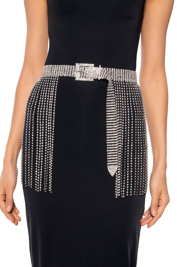 SHAKE A TAIL FEATHER RHINESTONE FRINGE SKIRT BELT