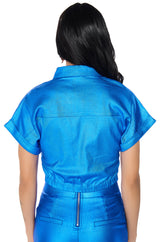 SHAKE IT UP FAUX LEATHER BUTTON DOWN TOP