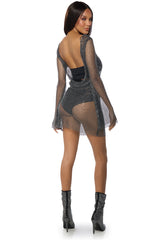 SHE ALL THAT RHINESTONE MESH MINI DRESS IN BLACK