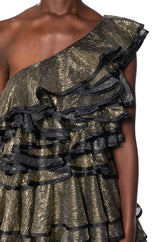 COVER ME IN GOLD RUFFLE MINI DRESS