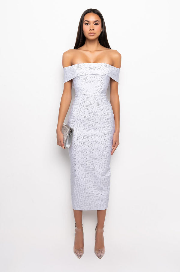 SHE IS EXTRA RHINESTONE BANDAGE MAXI DRESS