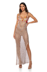 SHEER DELIGHT METALLIC KNIT MAXI DRESS